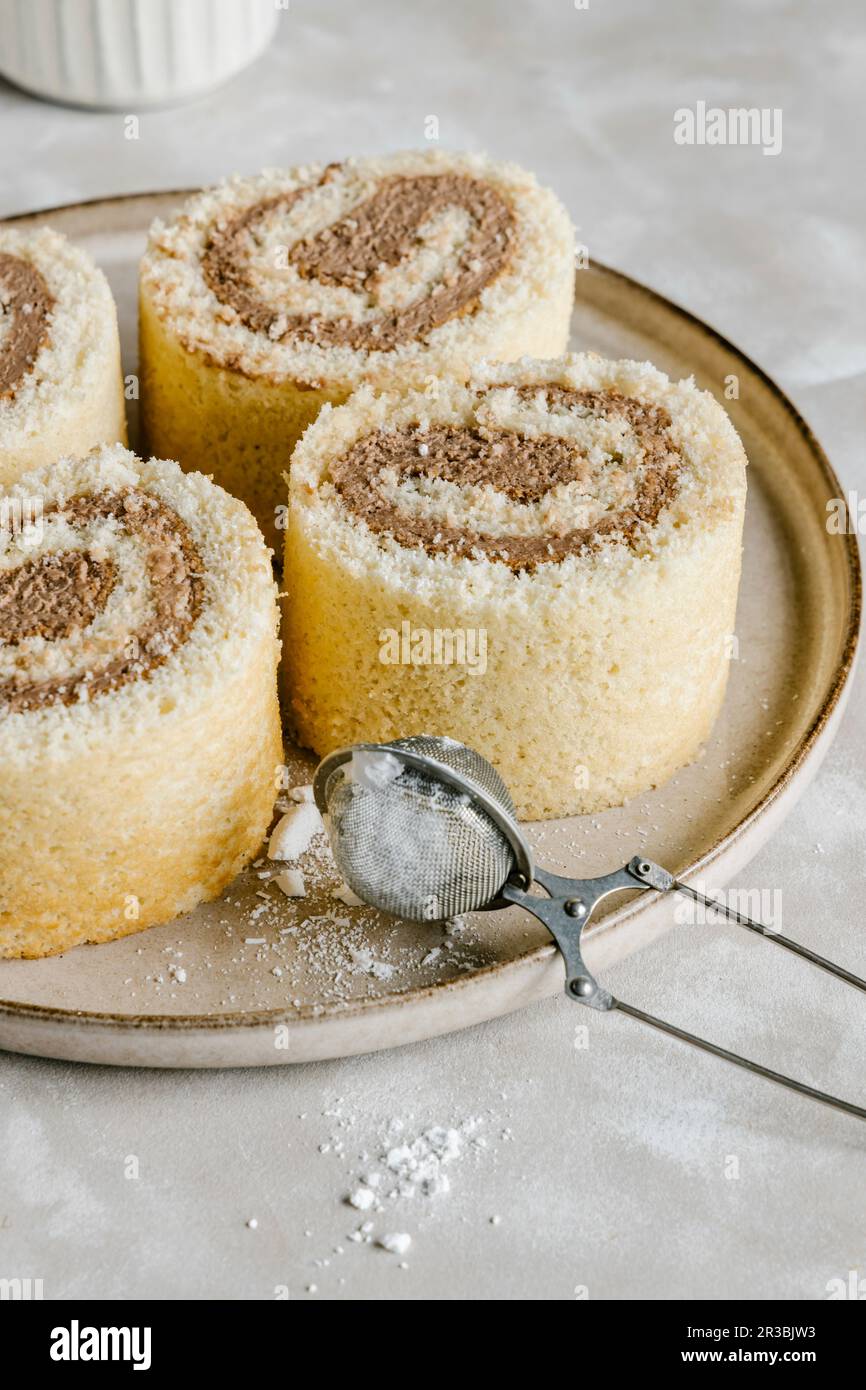 Petits gâteaux à la vanille et crème de noisettes au chocolat Banque D'Images