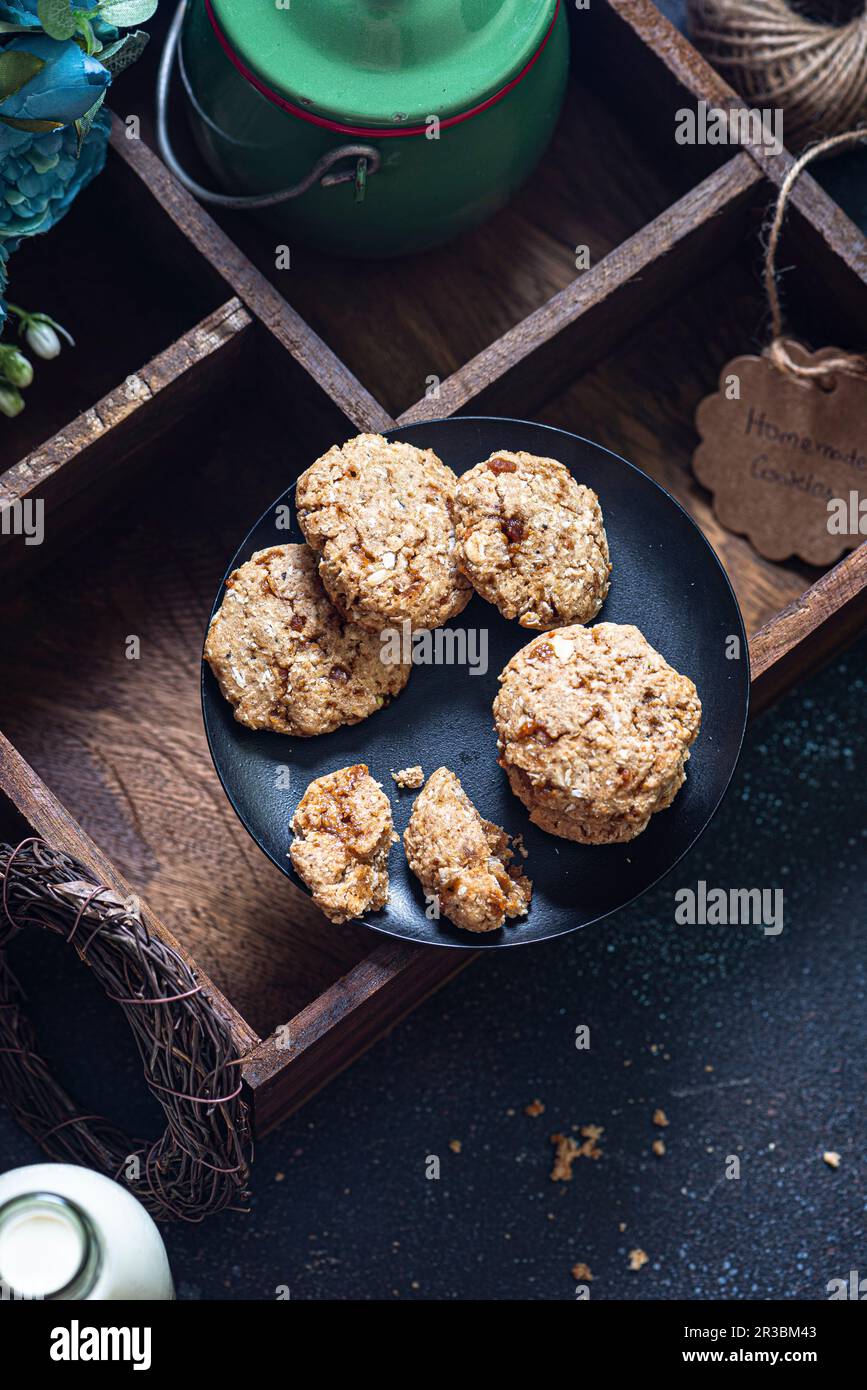 Biscuits aux flocons d'avoine à la noix de coco avec jaggery Banque D'Images