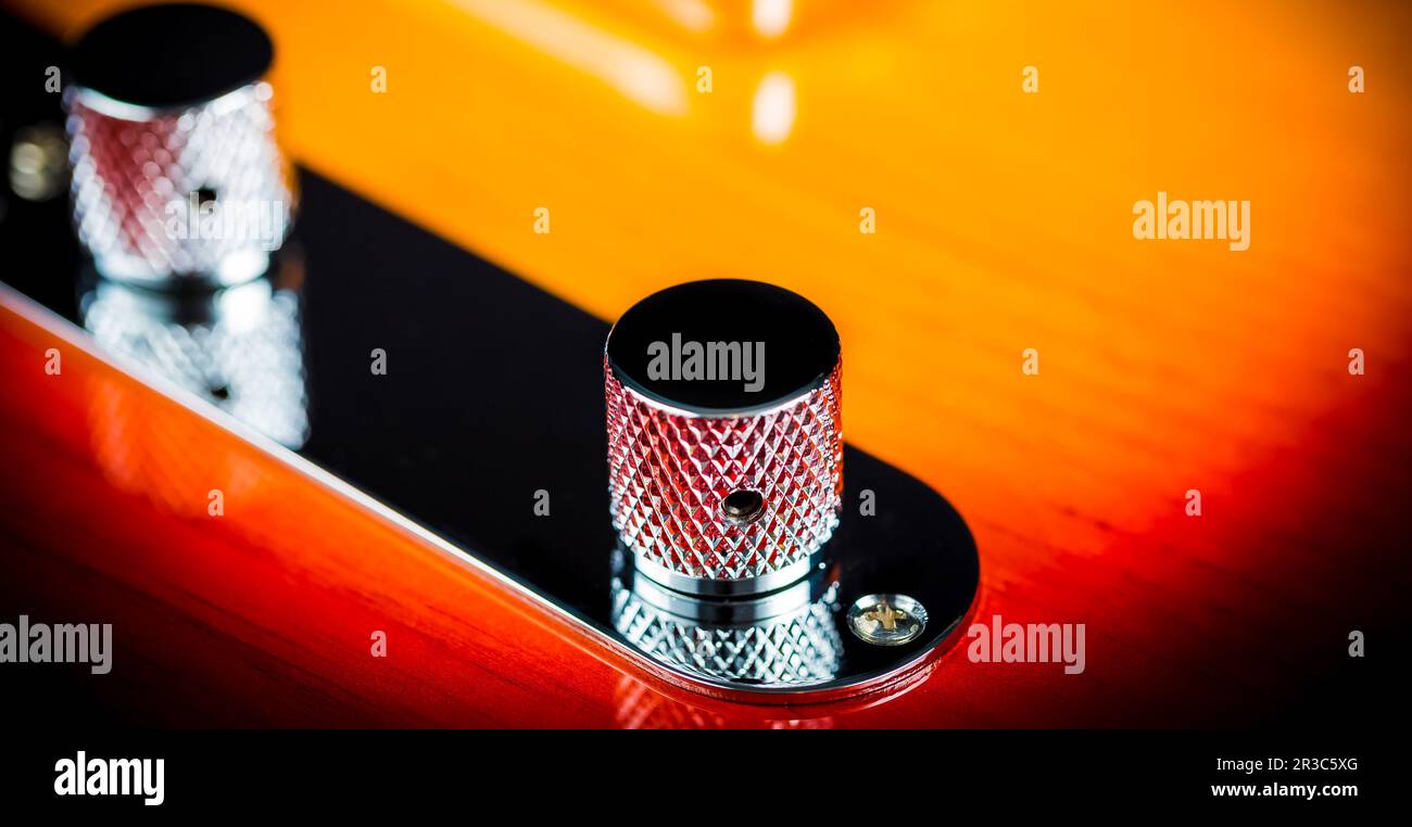 Macro Close up d'une guitare électrique bouton de volume Banque D'Images