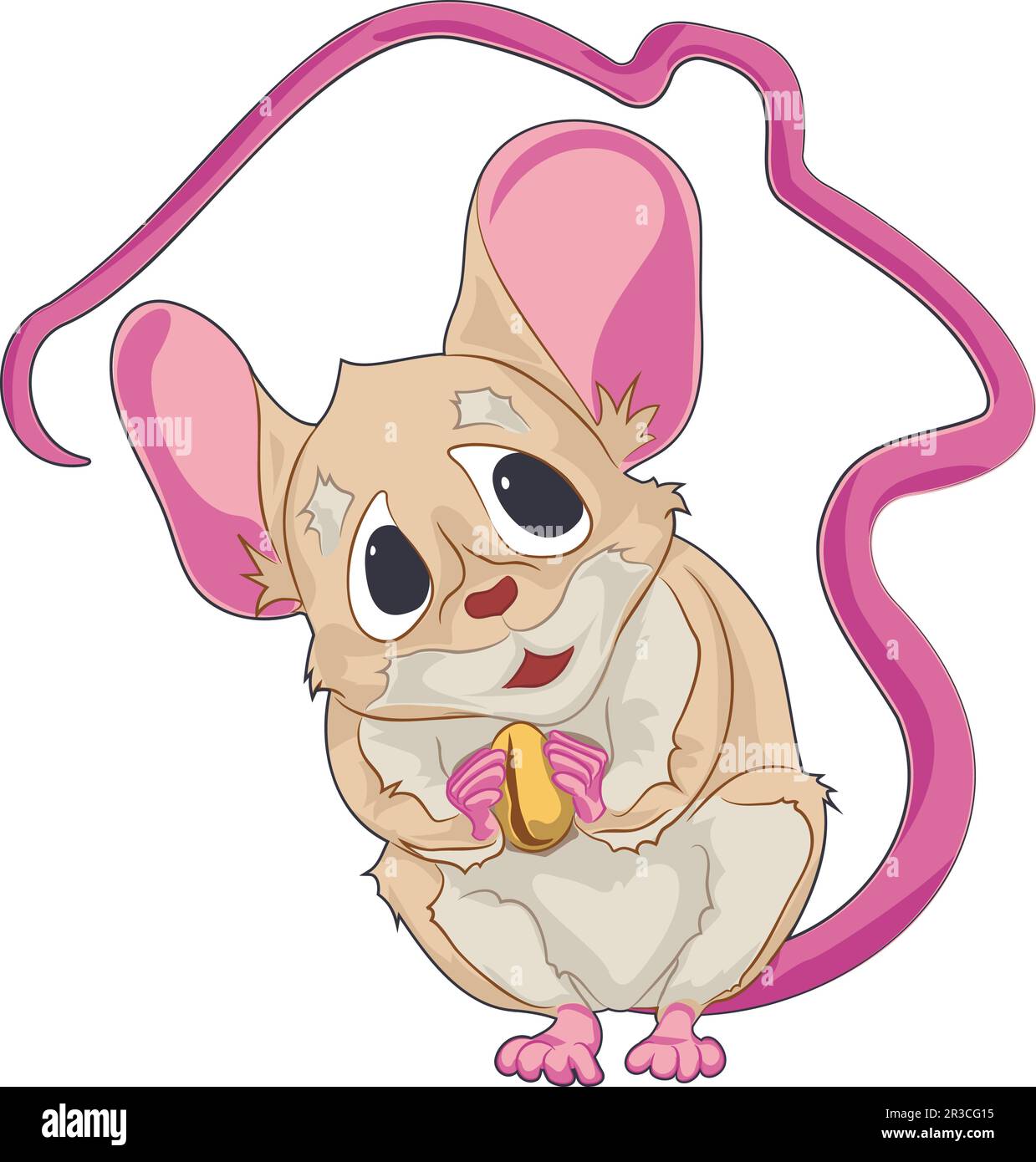 Illustration en couleur de la souris de masquage de dessin animé. Illustration vectorielle de la petite souris se cachant dans la maison dans le style de dessin animé. Souris avec grain dans ses pattes Illustration de Vecteur