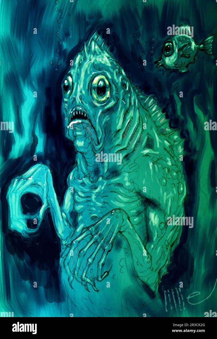 Art: Deep One, espèce fictive d'humanoïdes de l'océan, créé par H. P. Lovecraft pour son histoire "dagon" nommé dans l'ombre sur Innsmouth. Banque D'Images