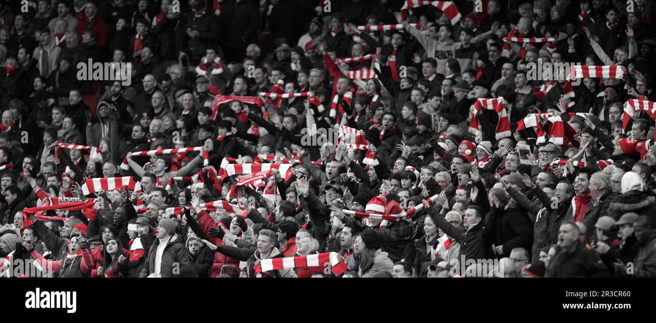 Les fans d'Arenal montrent leur plaisir à placer sept buts au-delà de Newcastle. Arsenal bat Newcastle 7:3Arsenal 29/12/12 Arsenal V Newcastle United 29/12/12 T Banque D'Images