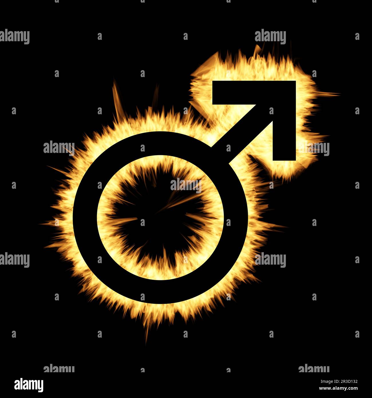 Effet de flammes jaunes sur le contour du symbole d'icône mâle Banque D'Images