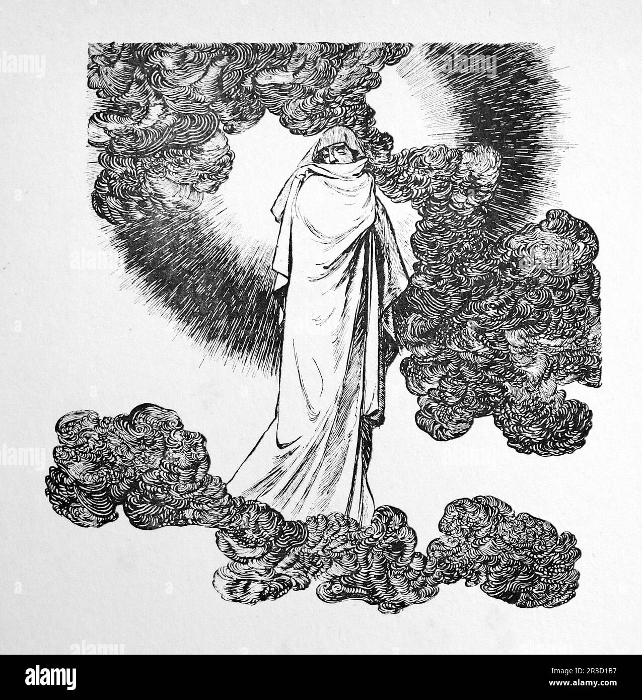 Par Rene Bull Dessin au trait d'une figure fantôme vêtue de blanc. Du Rubaiyat d'Omar Khayyam. Banque D'Images