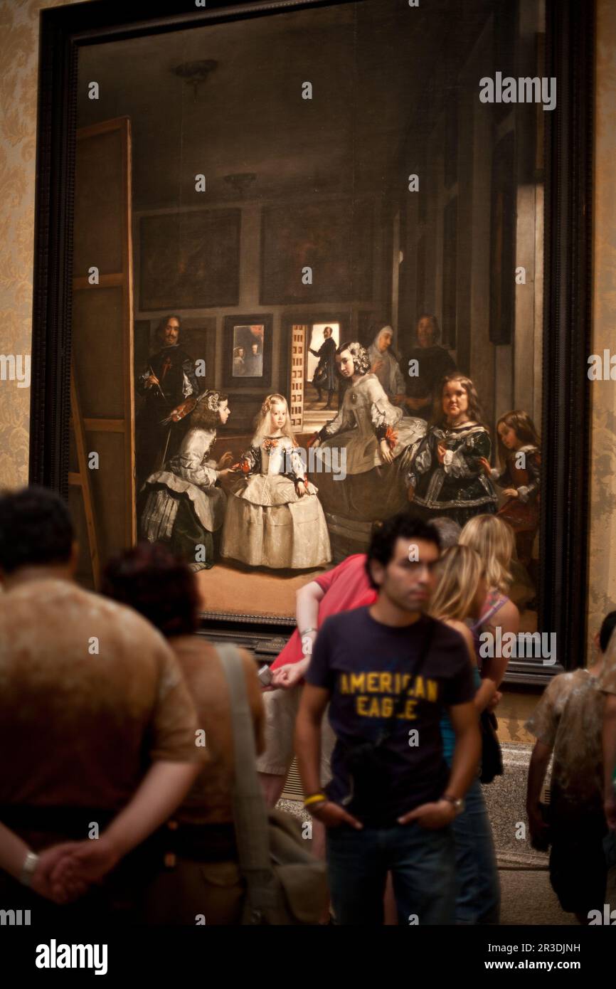 Touristes en face de 'las Meninas', la célèbre peinture de Velazquez, au musée du Prado. Madrid, Espagne. Banque D'Images