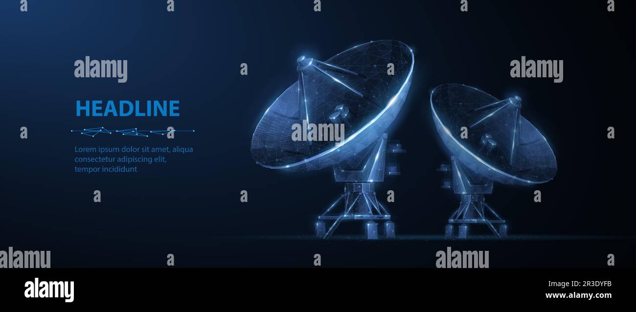 Antenne satellite abstraite 3D. Radiotélécommunication, télescope astronomique, radar militaire, observatoire de recherche de l'univers, transmission de données Illustration de Vecteur
