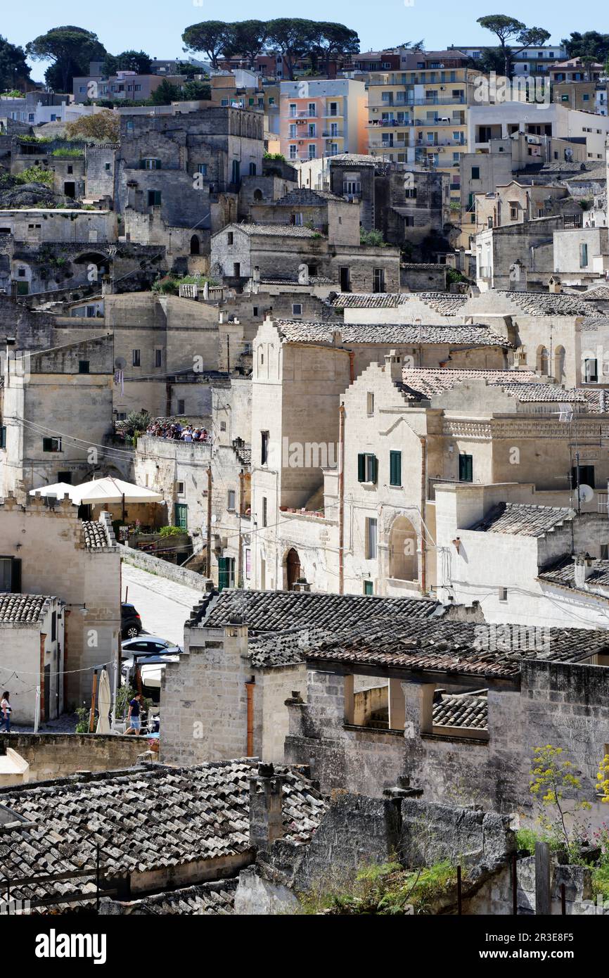 Scènes dans les quartiers locaux et les vieilles rues de Matera, région Basilicate en Italie Banque D'Images