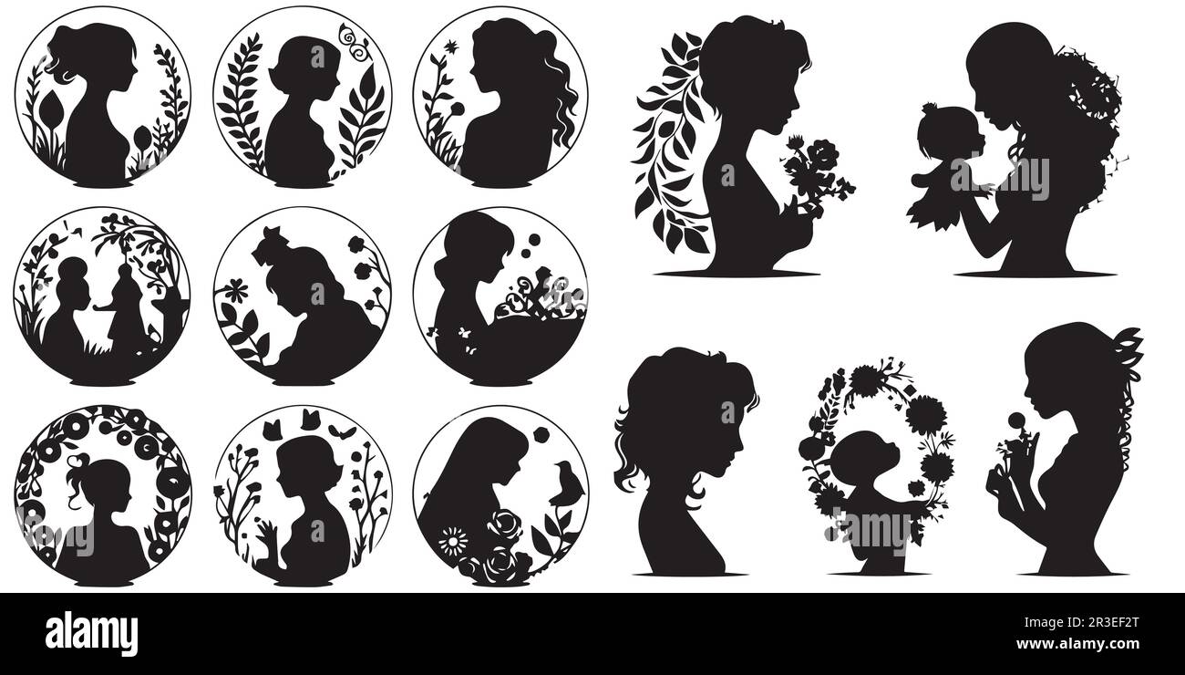 Ensemble de femmes silhouettes avec illustrations vectorielles pour enfants. Illustration de Vecteur