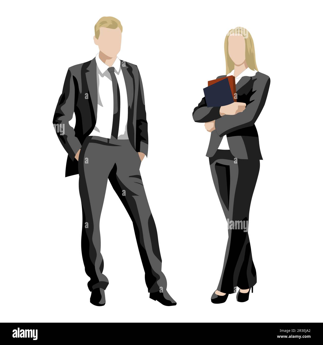 Homme d'affaires et femme d'affaires en tenue stricte pour des négociations sur fond blanc - Vector Banque D'Images