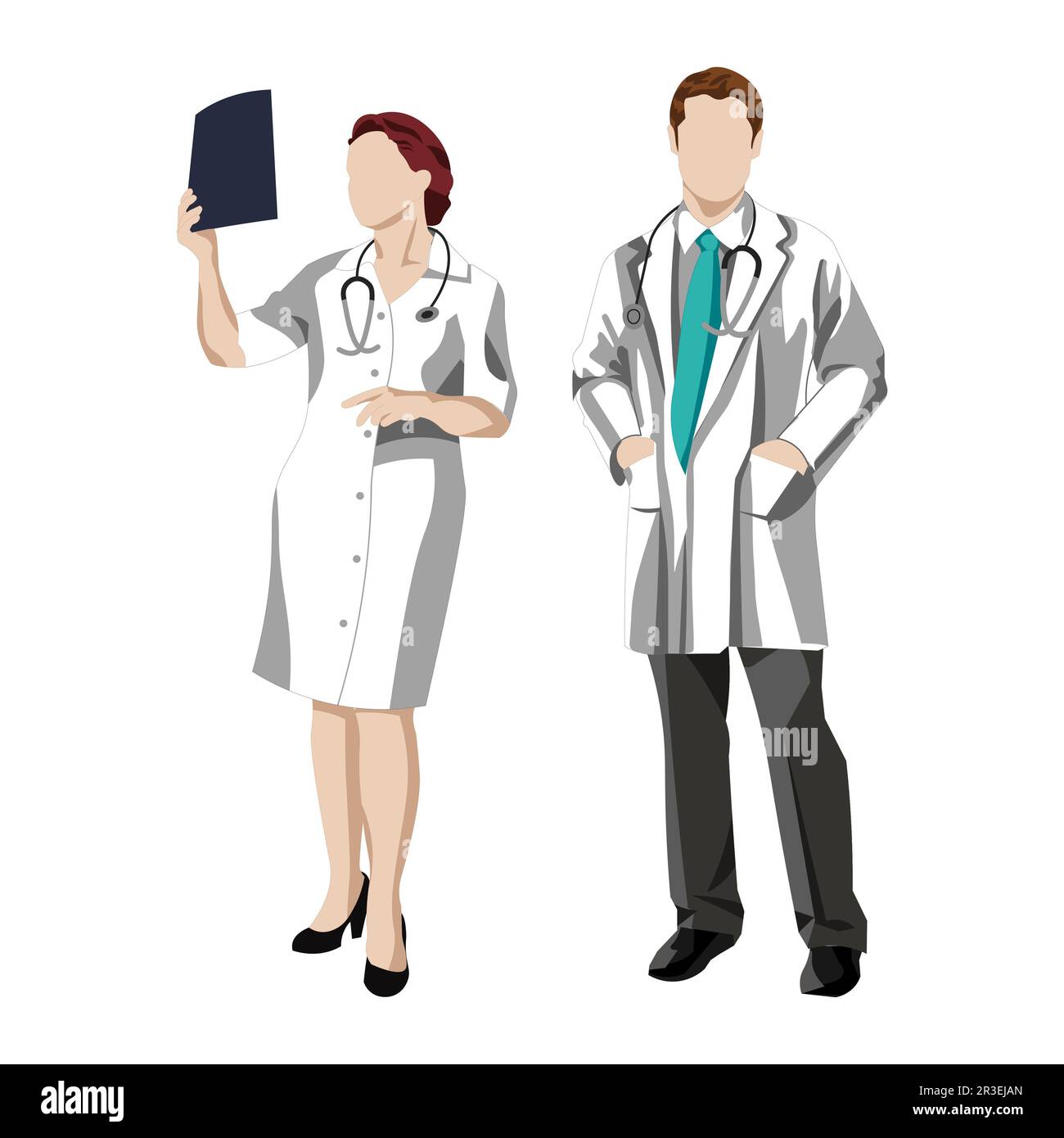 Homme et femme médecin, infirmière ou ordonné sur un fond blanc, le traitement des maladies et des virus - vecteur Banque D'Images