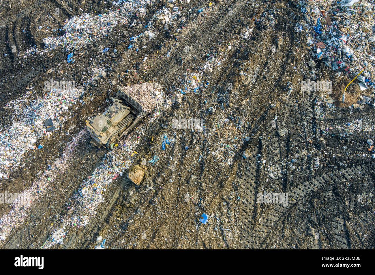 Vue aérienne de l'installation municipale de déchets de décharge, Pennsylvanie, États-Unis Banque D'Images