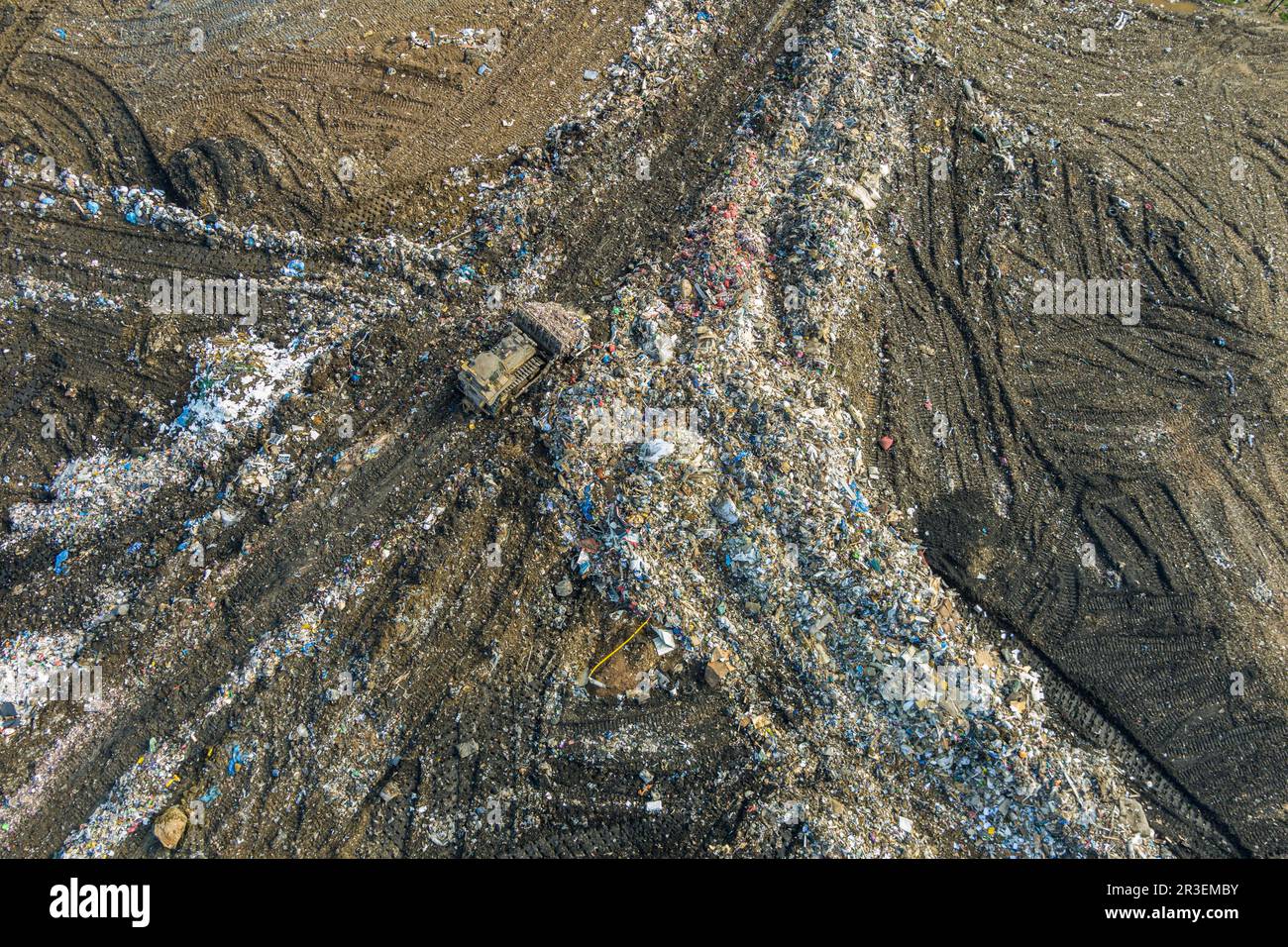 Vue aérienne de l'installation municipale de déchets de décharge, Pennsylvanie, États-Unis Banque D'Images