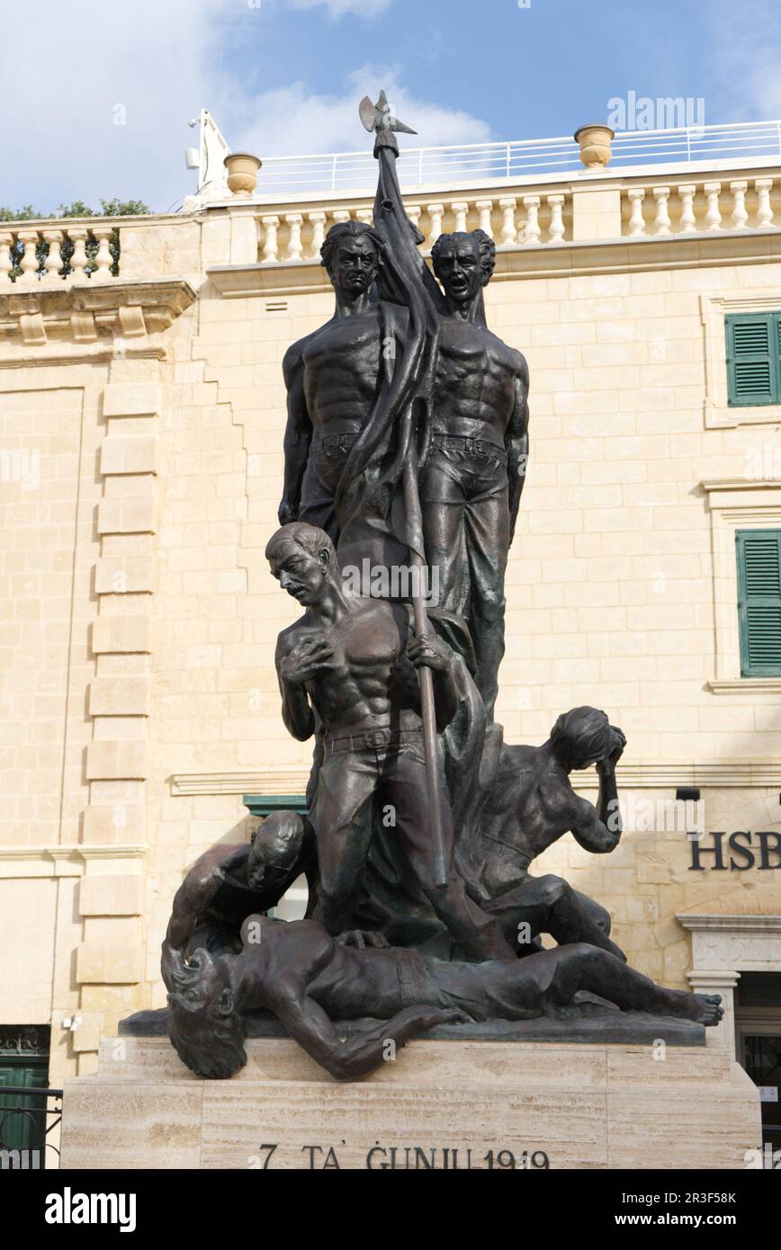 Sette Giugno Monument, 07.06.1919, Valette, Mer méditerranée, Etat de l'île, Malte Banque D'Images