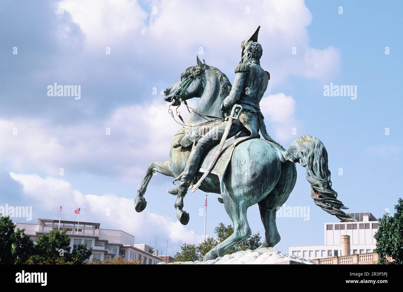Statue équestre du général Andrew Jackson dans Presidents Park à Lafayette Square, Washington DC, États-Unis. Histoire américaine Banque D'Images