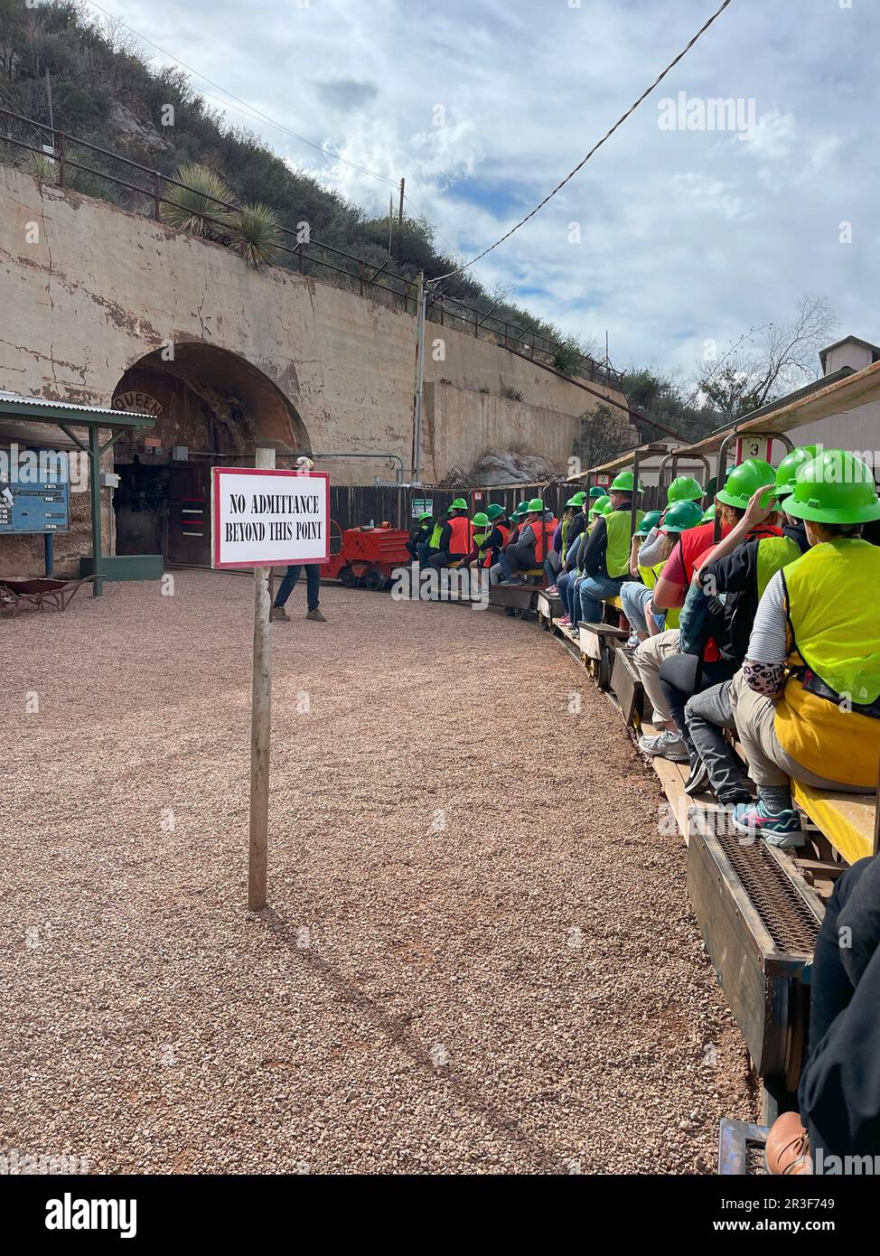 Les gens à bord du train à la mine Copper Queen de Bisbee, en Arizona Banque D'Images