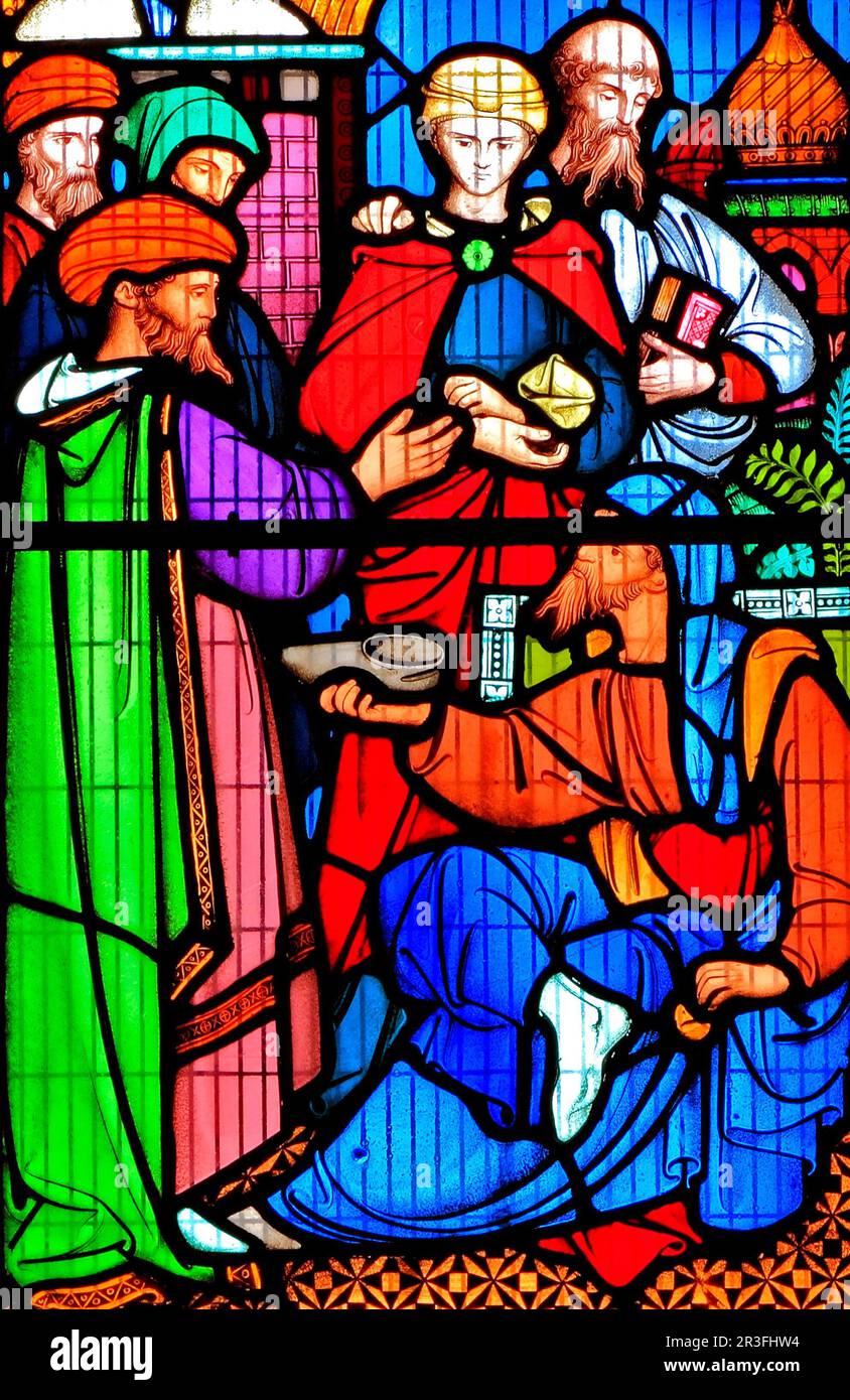 Des scènes de l'histoire de Ruth, vitrail par Robert Bayne de Heaton Butler & Bayne, 1862, Richard Hill Church, Norfolk, Angleterre, Royaume-Uni Banque D'Images