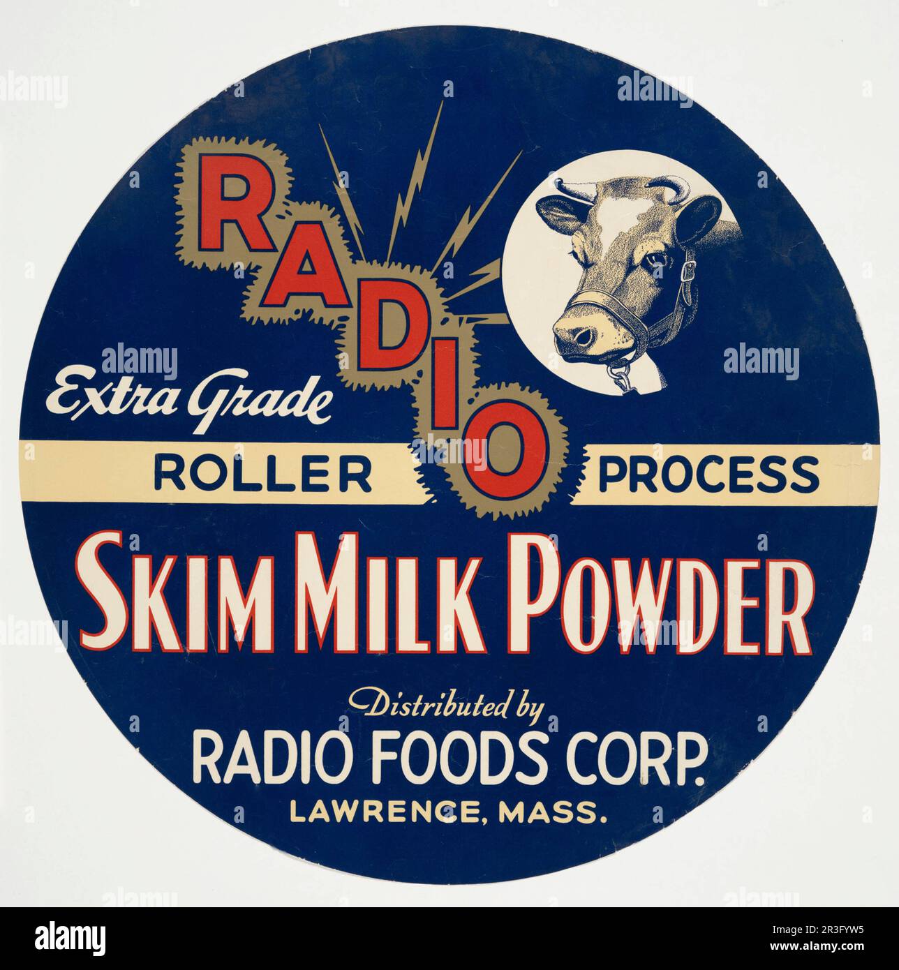 Publicité vintage pour la poudre de lait écrémé en poudre pour le procédé de rouleau extra-grade de radio. Banque D'Images