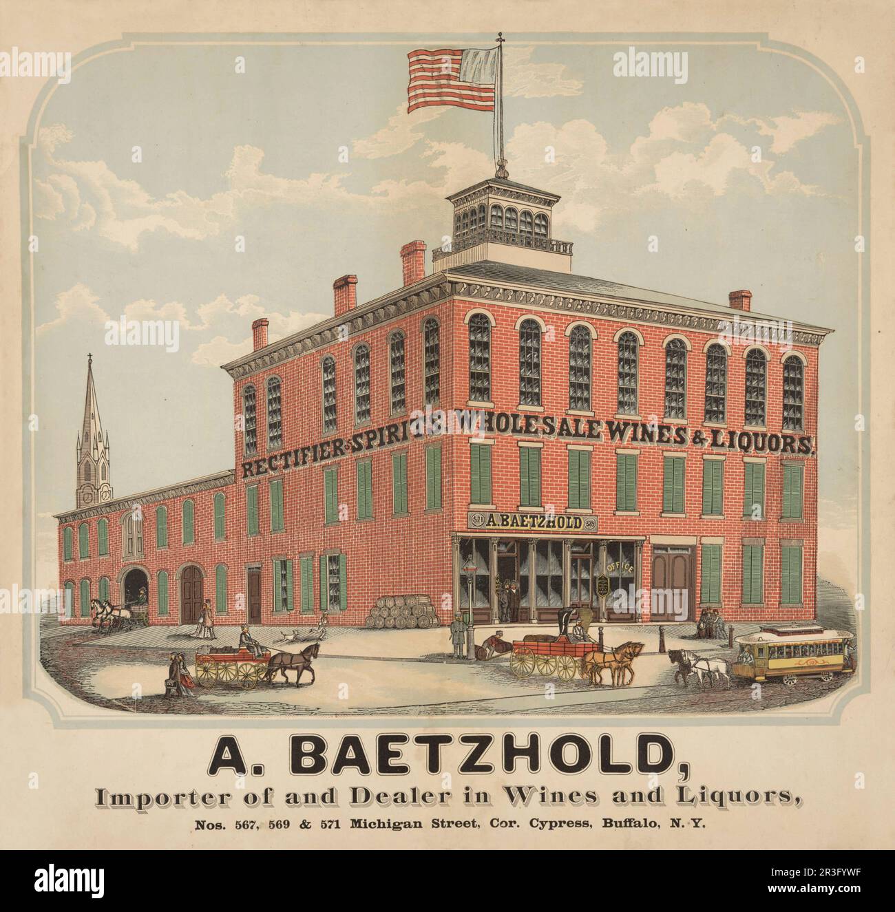 Publicité vintage d'August Baetzhold, importateur et distributeur de vins et de liqueurs. Banque D'Images