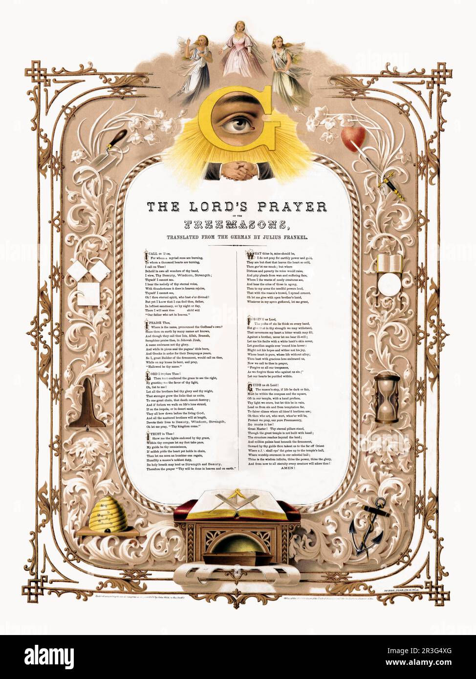 La prière du Seigneur des Freemasons, traduite de l'allemand par Julius Frankel. Banque D'Images