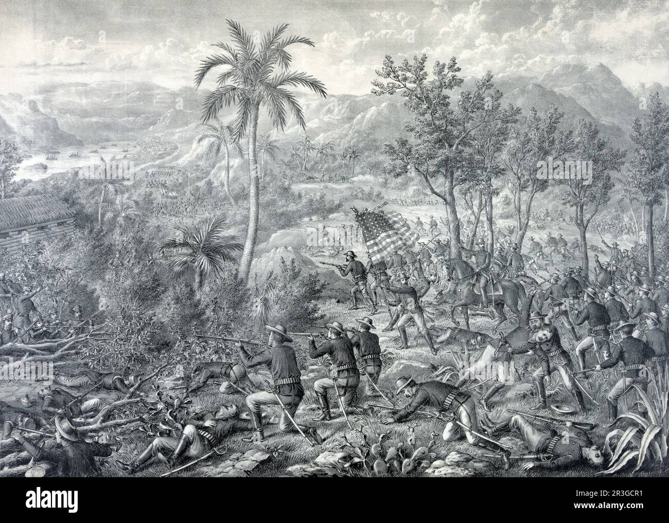 Bataille de la Quasina, près de Santiago de Cuba pendant la guerre espagnole américaine, 1898. Banque D'Images