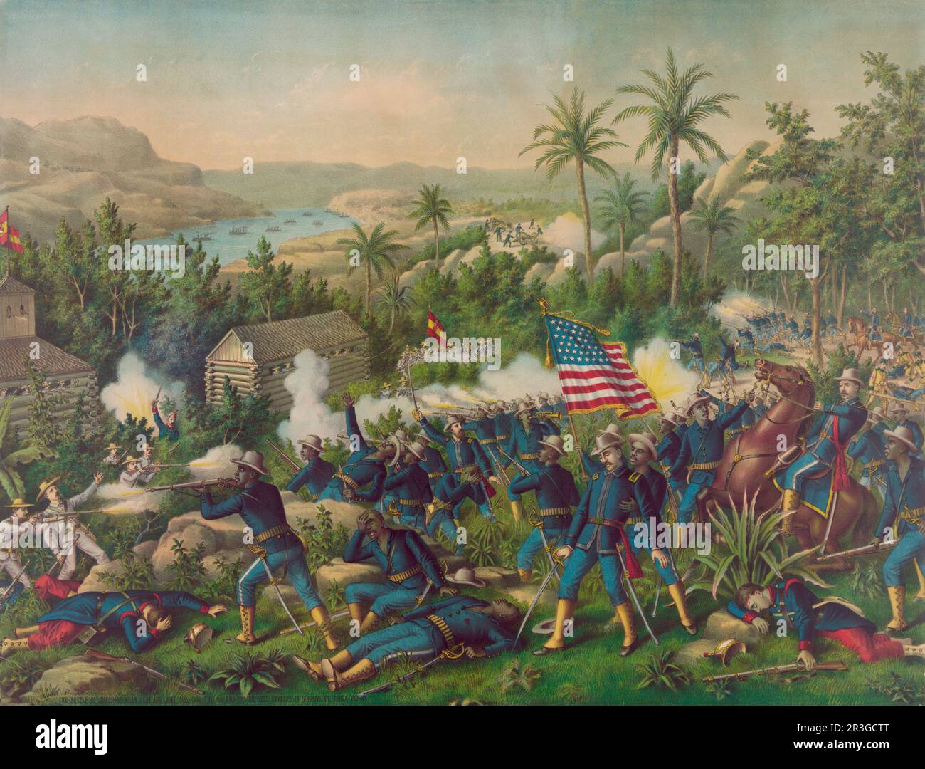 La bataille de Quasimas près des jungles entourant Santiago de Cuba pendant la guerre américaine espagnole, 1898. Banque D'Images