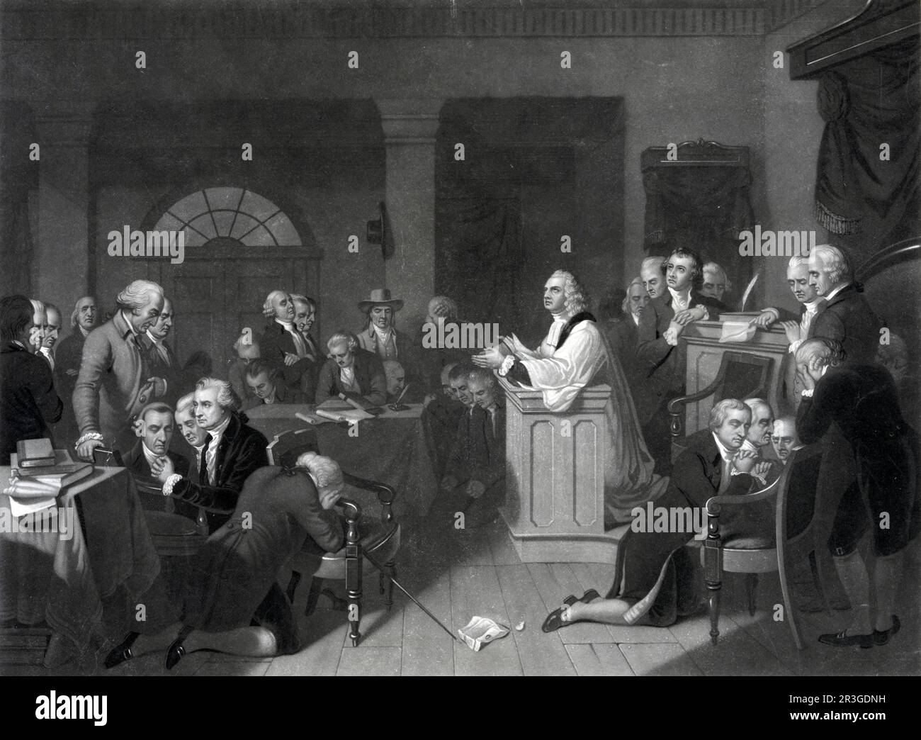 La première prière en congrès, dans le Carpenter Hall, septembre 1774. Banque D'Images