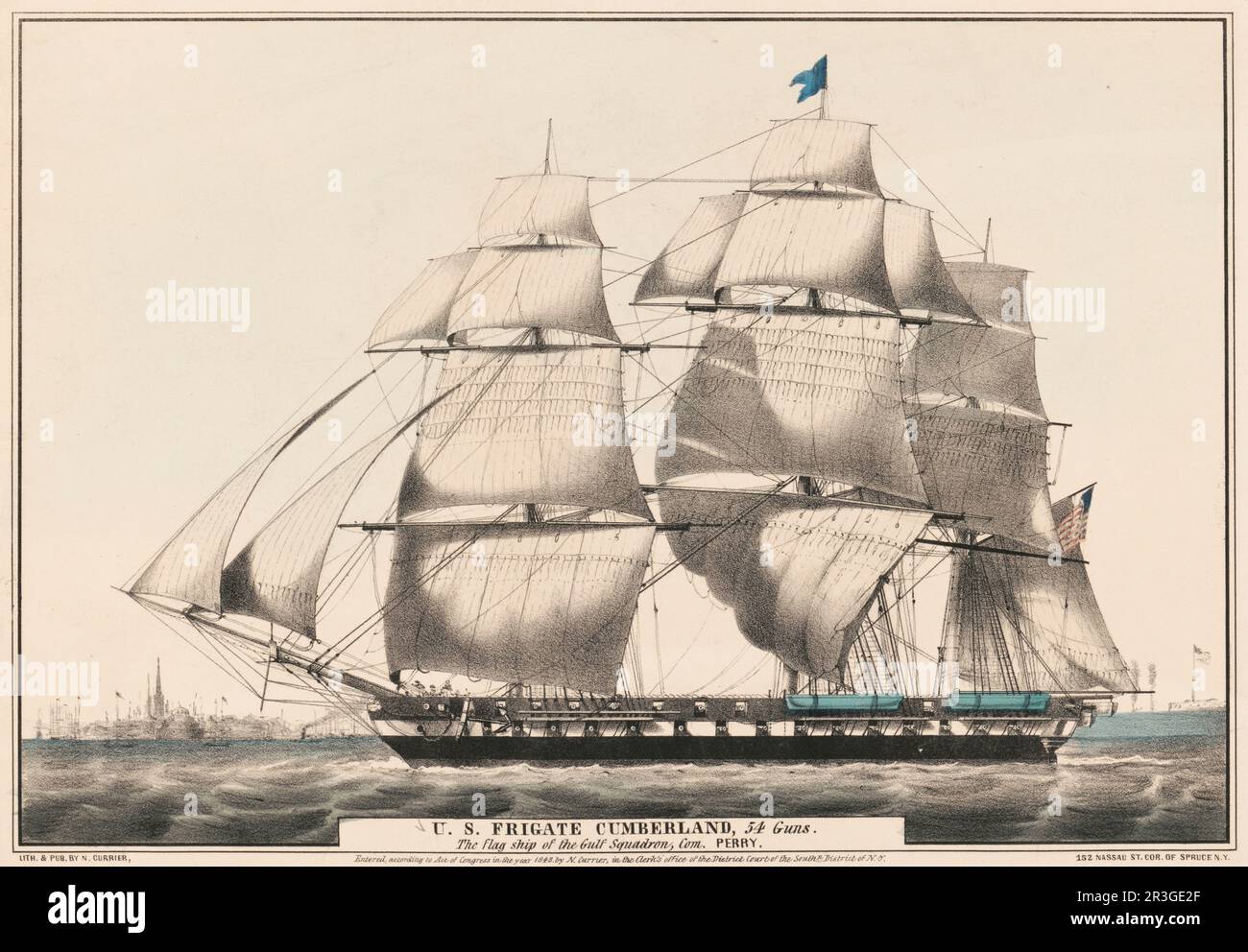 Vue sur le port de la frégate à voile USS Cumberland sous une voile complète. Banque D'Images