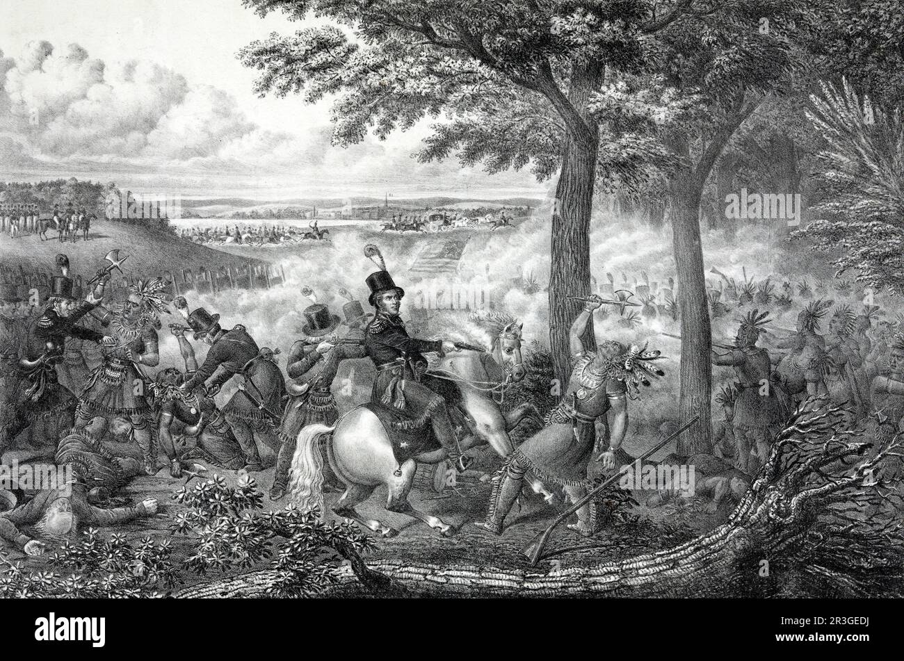 5 octobre 1813 - bataille de la Tamise. Les forces américaines combattent la confédération indienne de Tecumseh. Banque D'Images