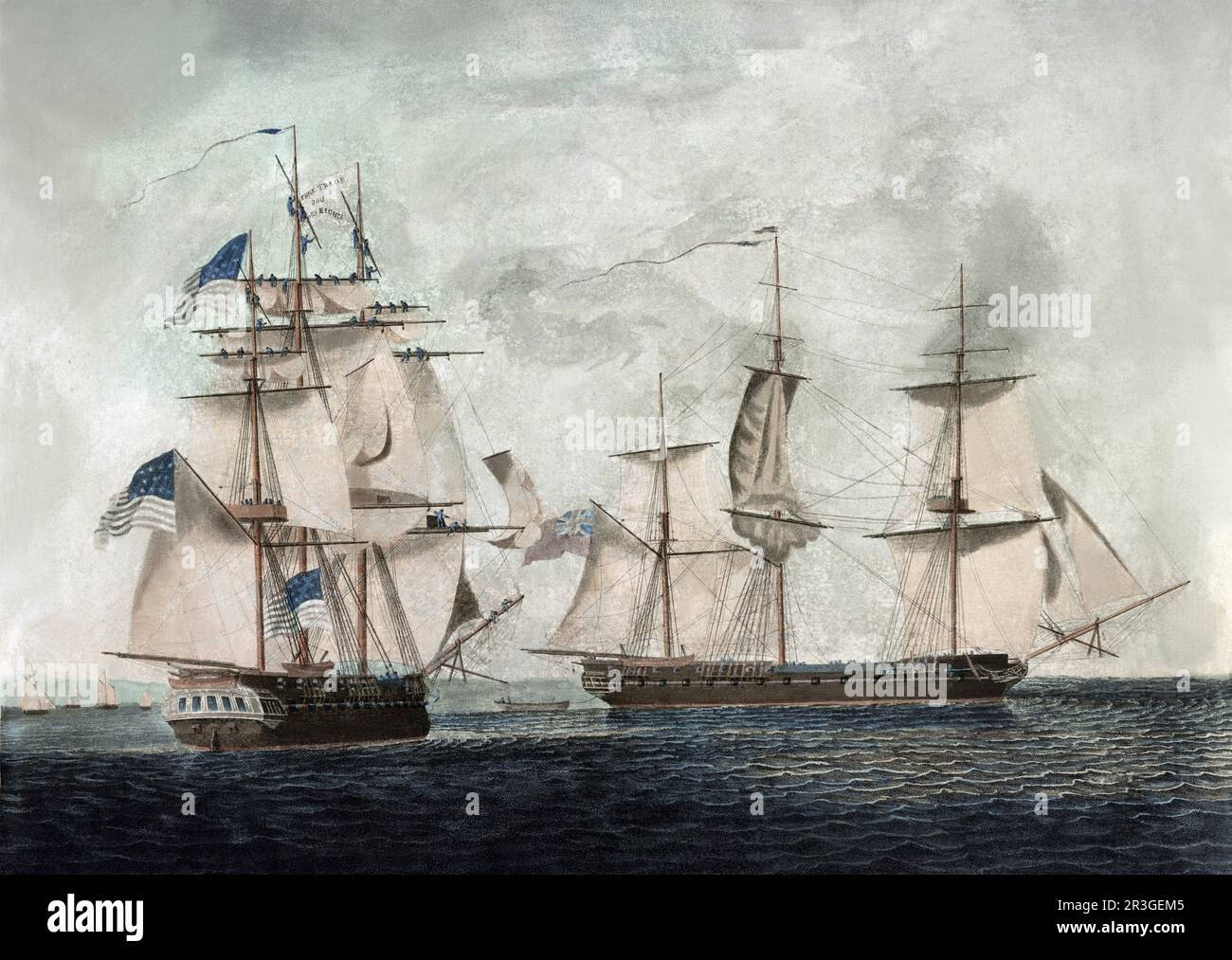 USS Chesapeake, à gauche, approche du HMS Shannon, pendant la guerre de 1812. Banque D'Images