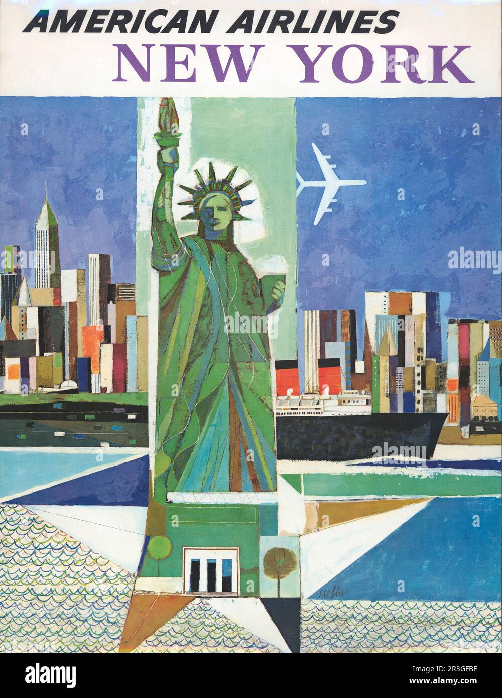 Affiche de voyage vintage pour American Airlines, New York, vers 1964. Banque D'Images