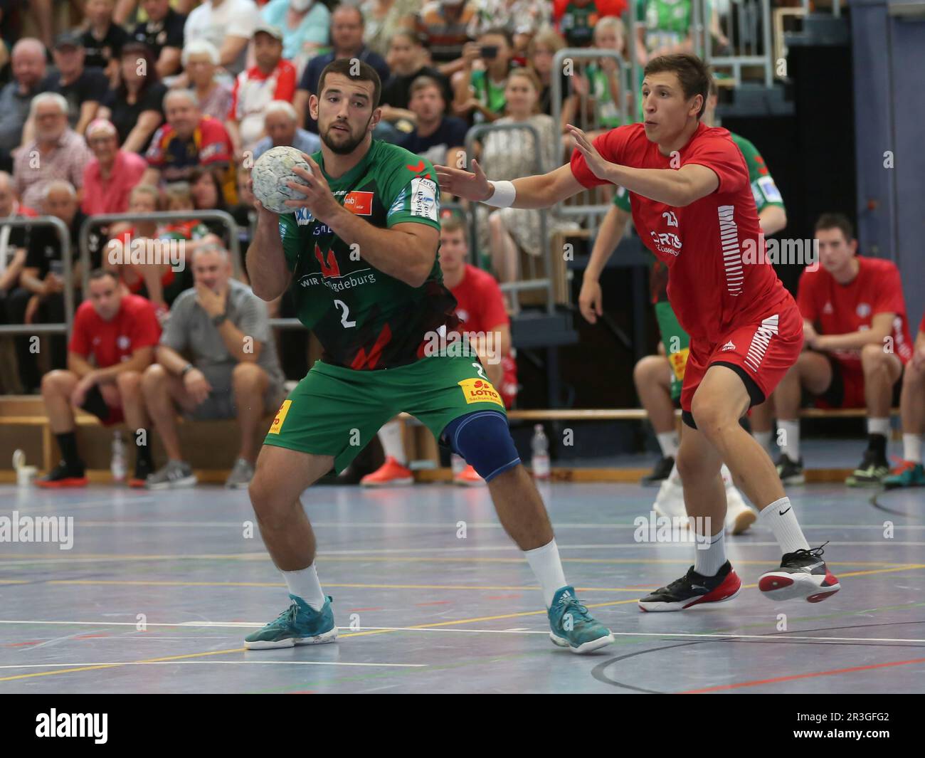 Lucas Meister SC Magdeburg saison 2022-23 dans un ami contre HK Motor Zaporizhschja le 08/06/2022 Banque D'Images