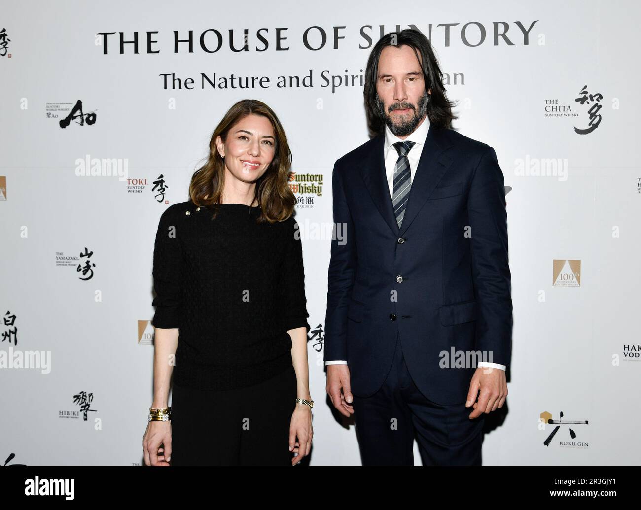 Sofia Coppola, left, and Keanu Reeves attend the 100th anniversary of House of Suntory and "The Suntory Anniversary Tribute" film celebration 135 Delancey Street on Tuesday, May 23, 2023, in New York. (Photo by Evan Agostini/Invision/AP) Banque D'Images