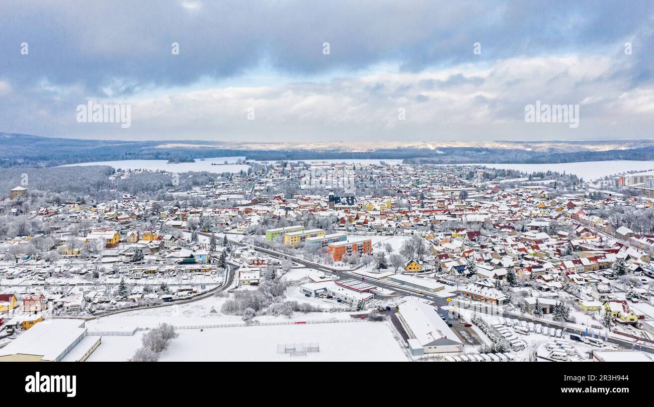 Vue aérienne de Harzgerode en hiver Banque D'Images