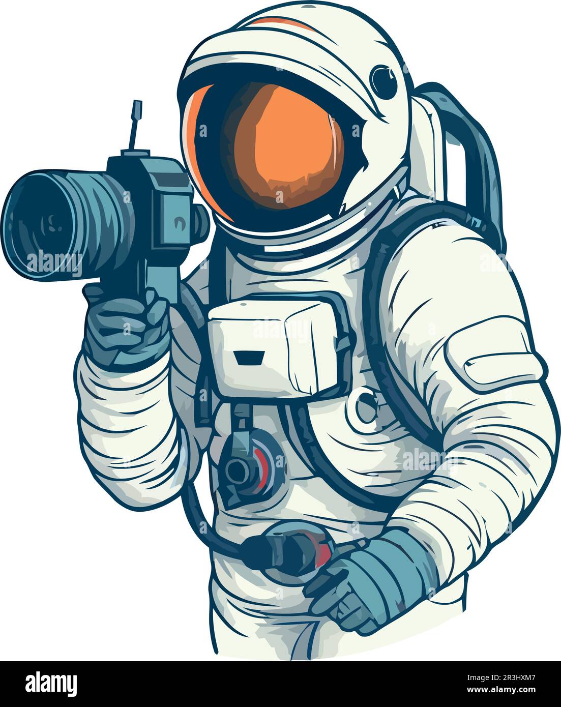 astronaute avec combinaison spatiale utilisant la caméra Illustration de Vecteur