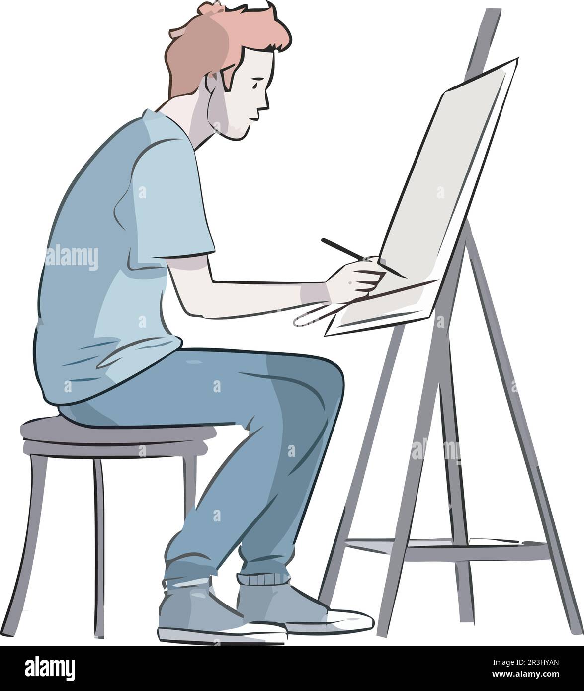 L'artiste, assis au chevalet, est en train de peindre Image Vectorielle  Stock - Alamy