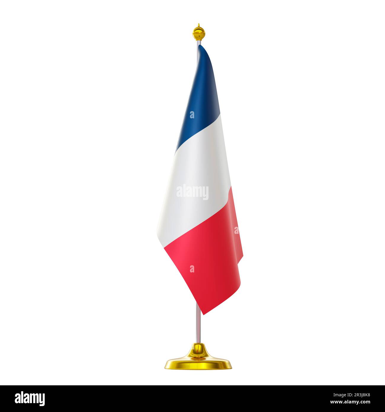 3D drapeau sur le pôle pour le sommet et la réunion politique des pays de France. Banque D'Images