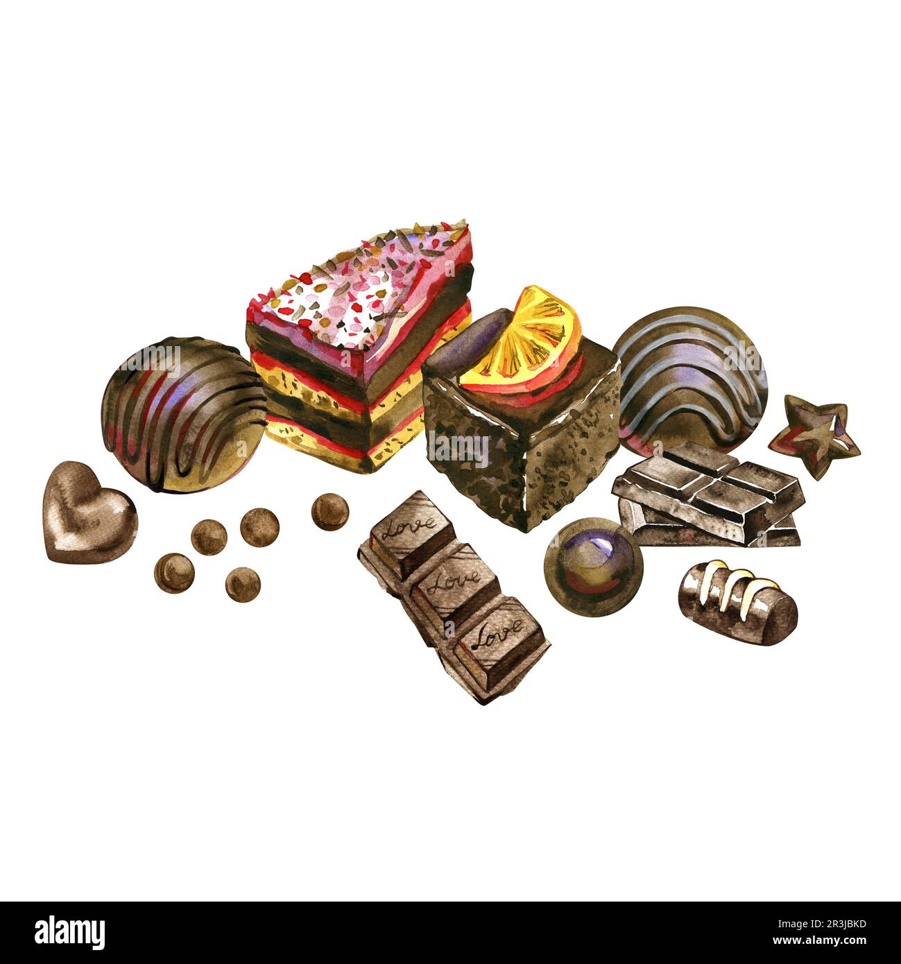 Aquarelle chocolat dessert élément clip art illustration sucrée isolé Banque D'Images