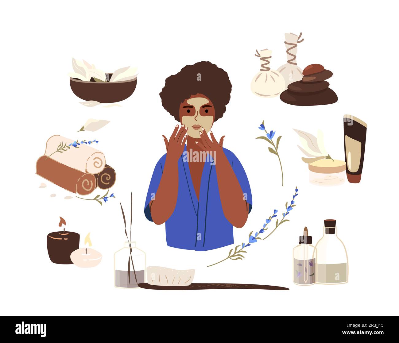 Femme noire africaine à la peau avec le masque de nettoyage Clay relaxant.Spa Welness routine.Herbal Treatment concept.soins de la peau pour la santé, le bien-être, la beauté Banque D'Images