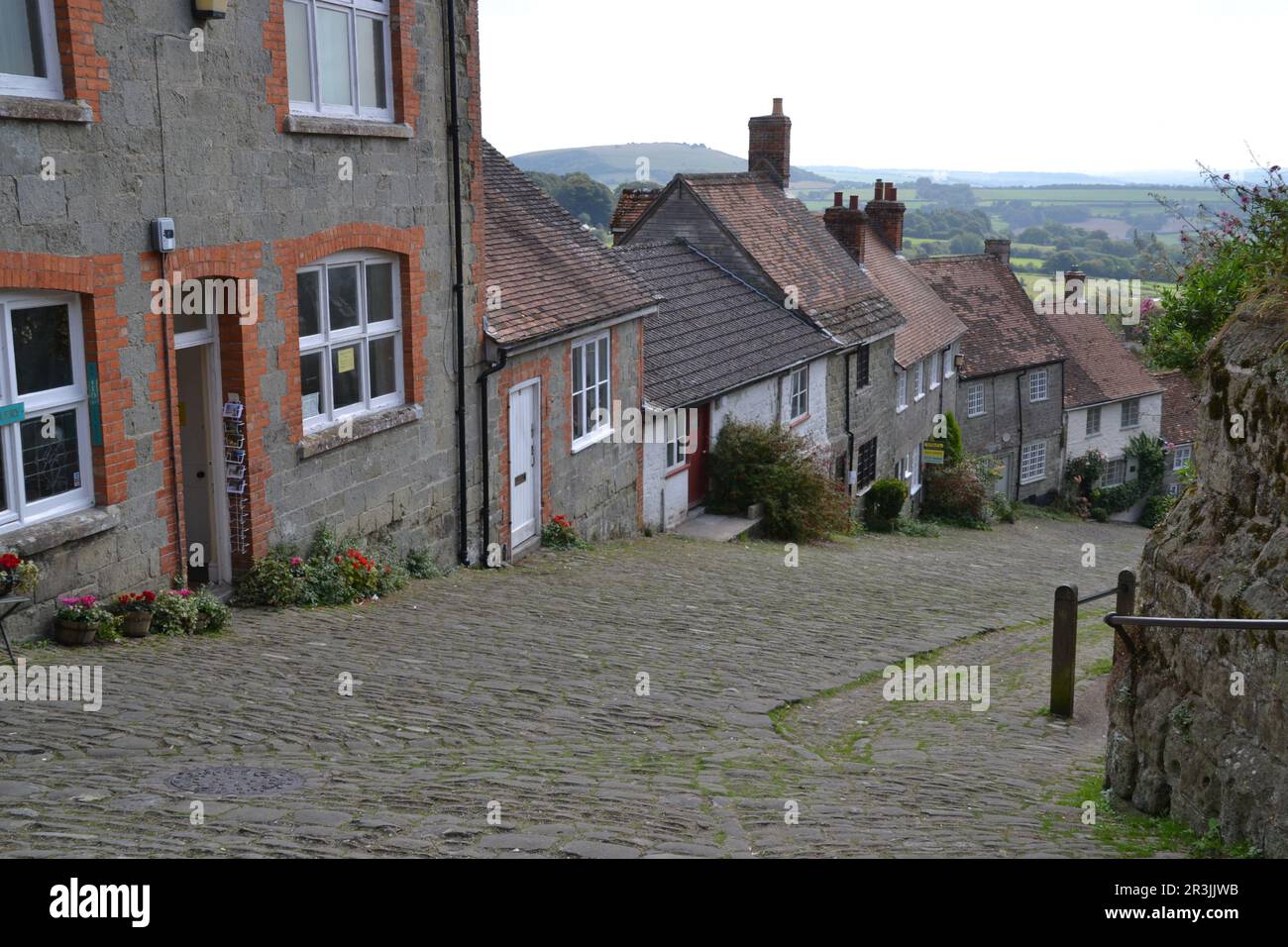 Gold Hill, Shaftesbury, Dorset, connu sous le nom de Hovis Hill en 1973 annonce de Hovis Banque D'Images