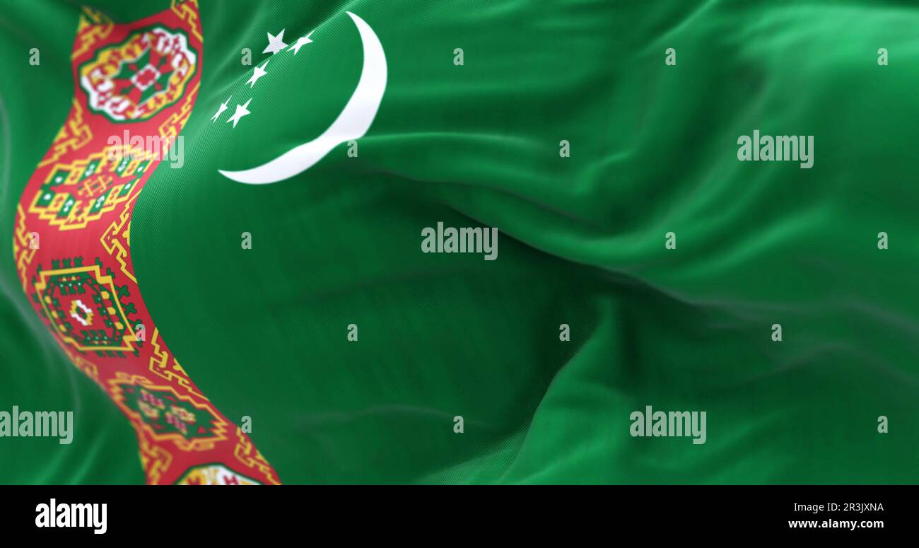 Vue rapprochée du drapeau national du Turkménistan Banque D'Images