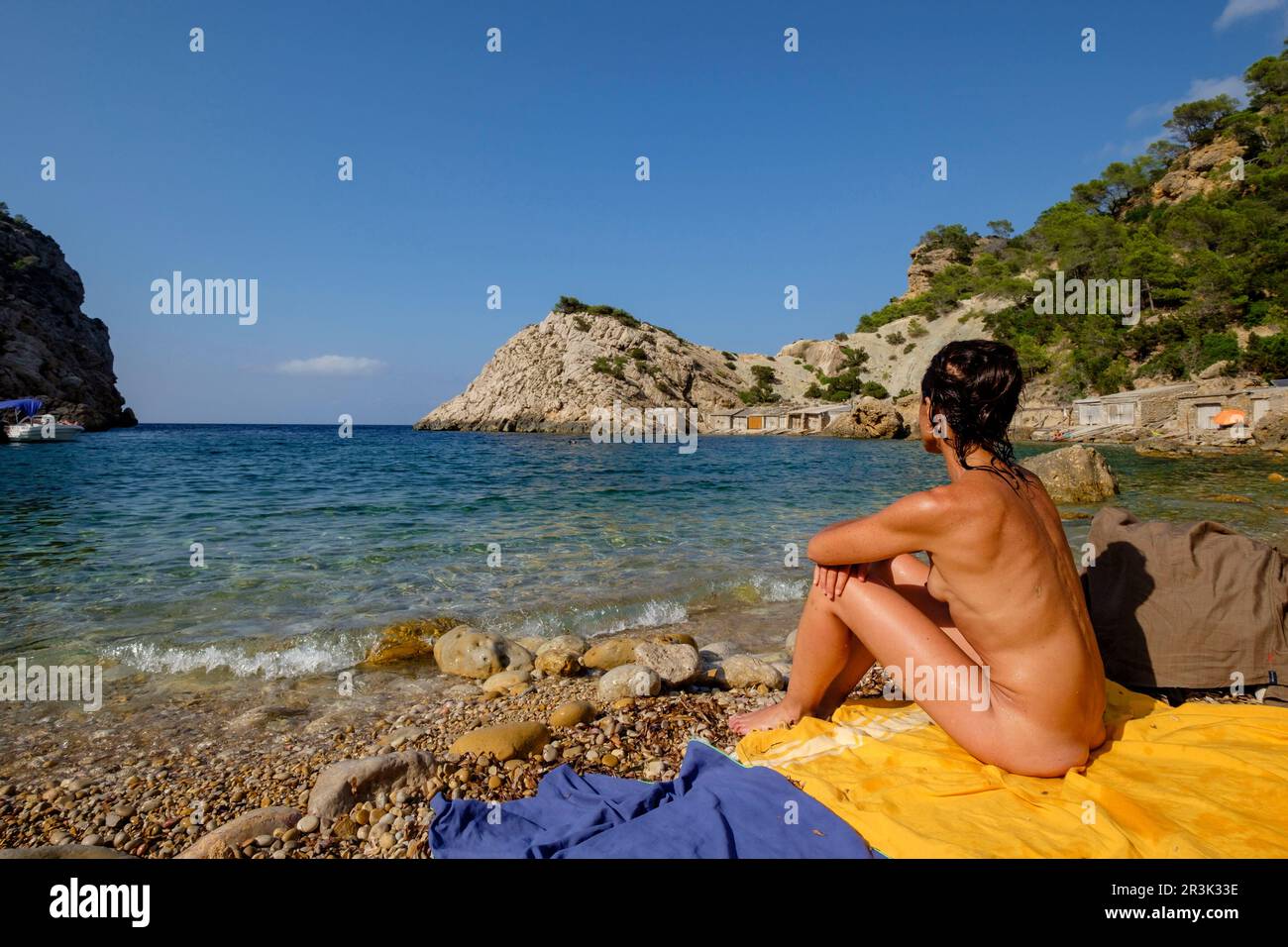 Es Portitxol, Municipio de Sant Joan de LabritjaIbiza, Iles Baléares, Espagne. Banque D'Images