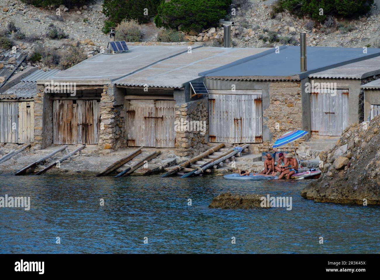 Es Portitxol, Municipio de Sant Joan de LabritjaIbiza, Iles Baléares, Espagne. Banque D'Images