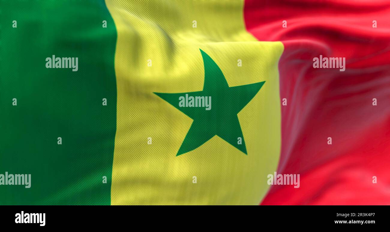 Détail du drapeau national du Sénégal qui agite dans le vent Banque D'Images