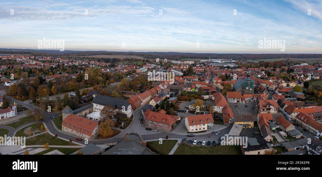 Vue aérienne depuis Harzgerode en automne Banque D'Images