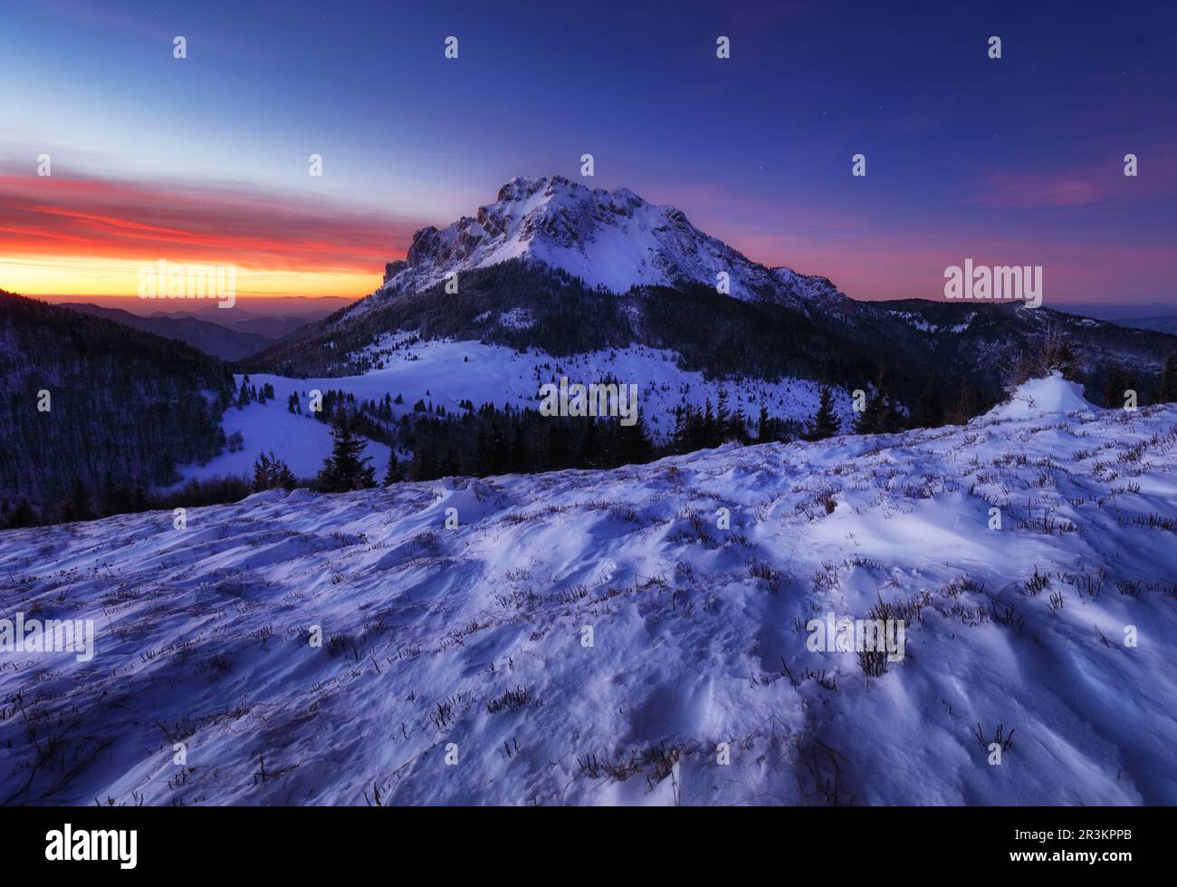 Paysage de montagne gelé d'hiver en Slovaquie, près de Terchova Banque D'Images