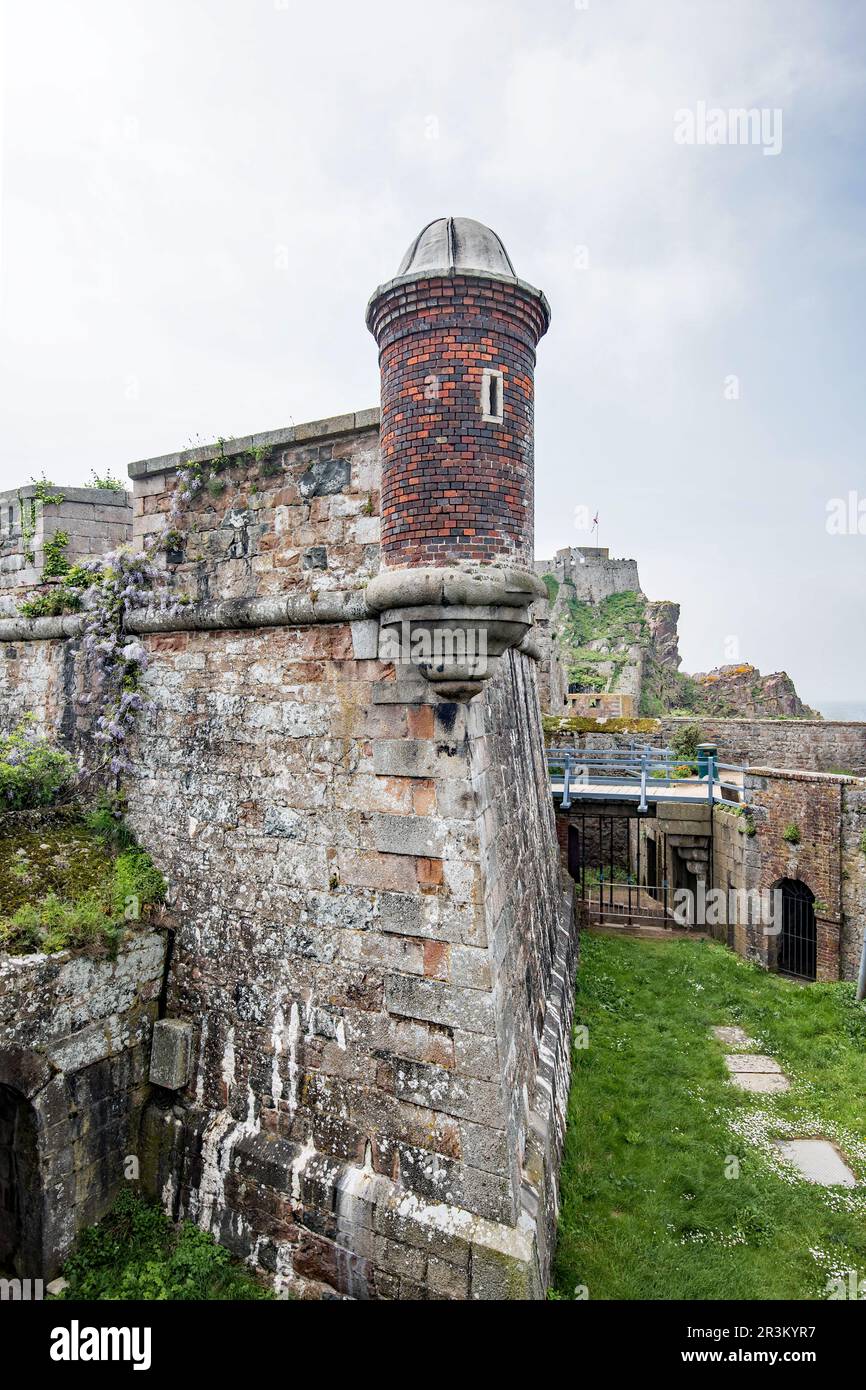 Château Elizabeth, château marécatif sur une île de la baie St Aubin, St Helier, Jersey JE2 3NU, Jersey. Banque D'Images