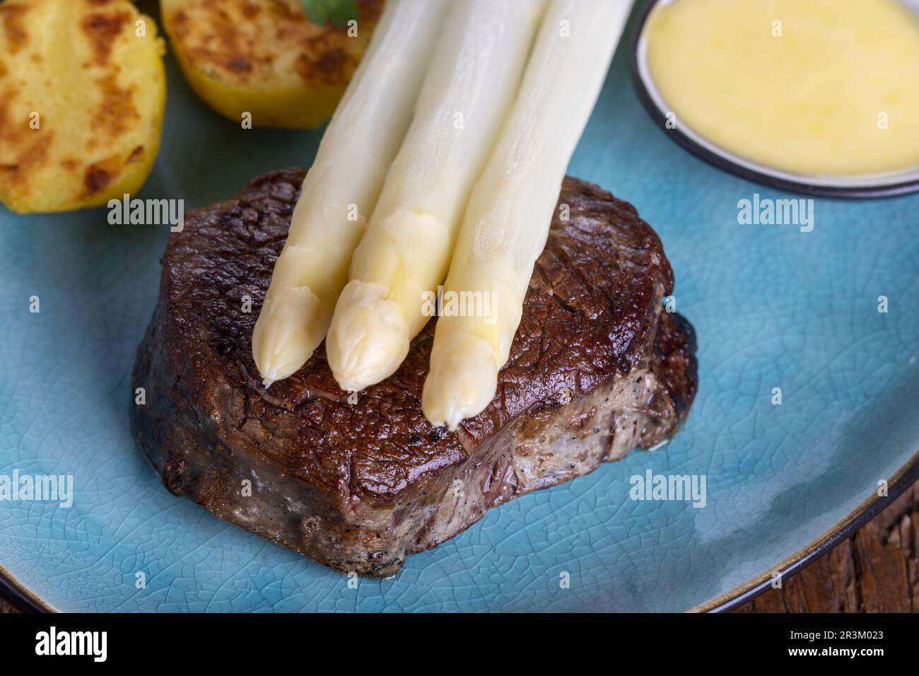 Asperge de pommes de terre et d'un steak Banque D'Images