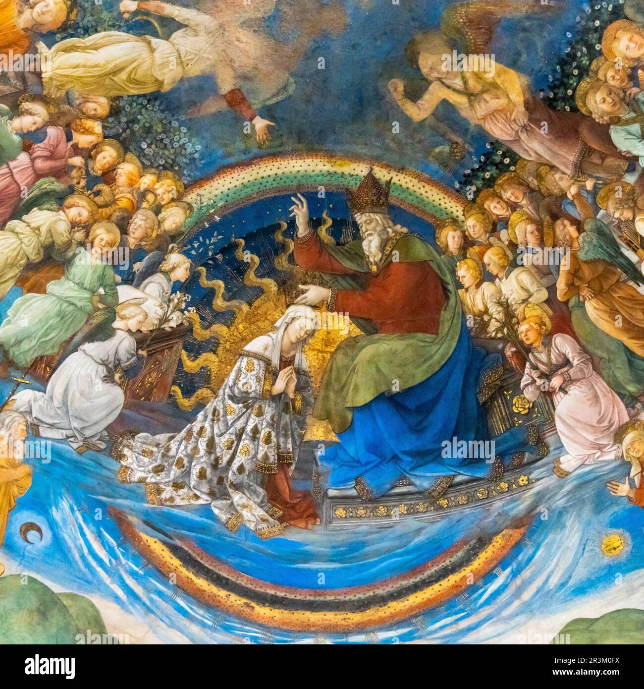 Gros plan de la vie de la Vierge Marie fresque par Filippo Lippi dans