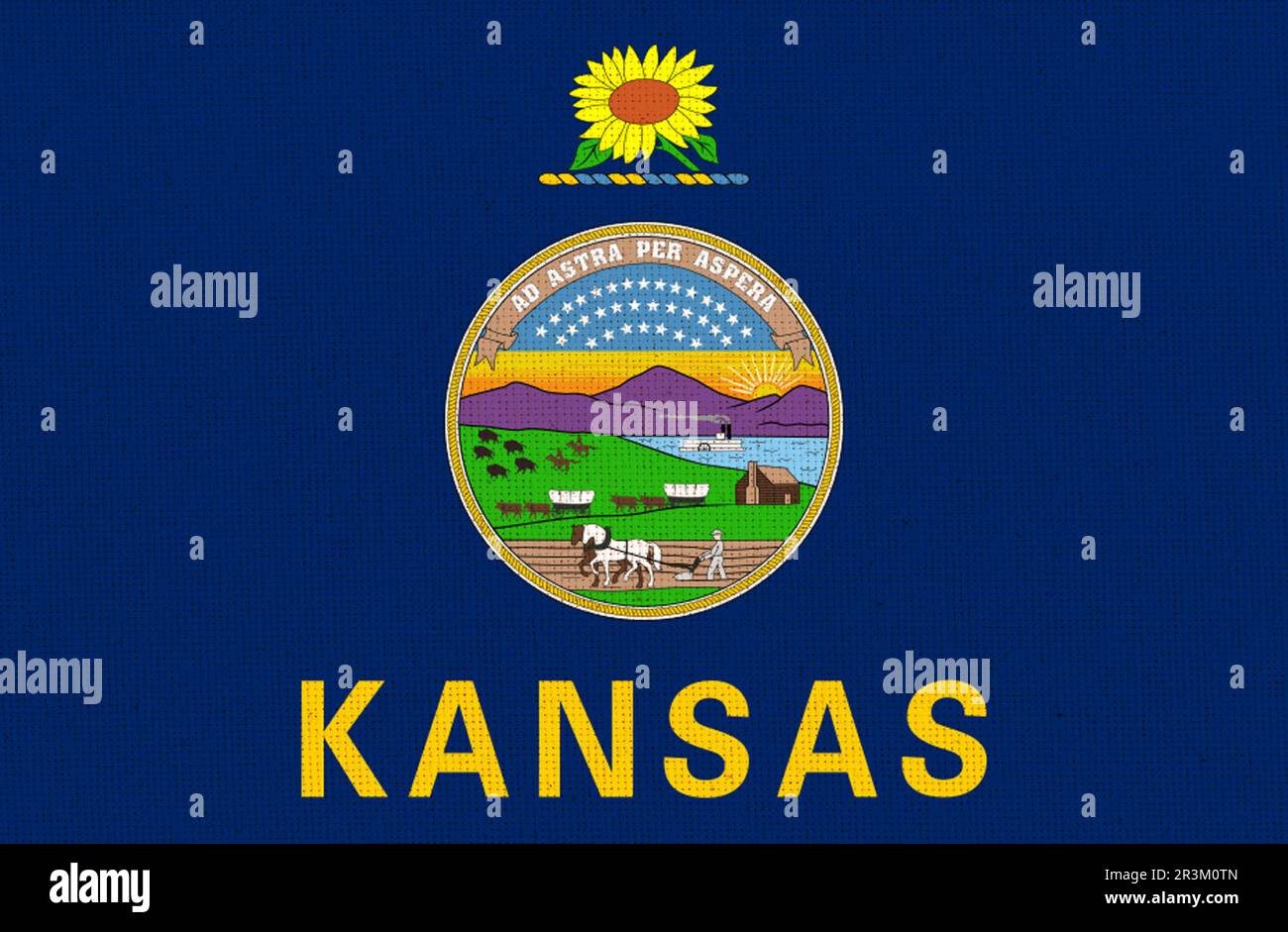 Drapeaux des États-Unis Fabric Flag Kansas, Flag of Kansas. Drapeau de l'État américain. Symbole du Kansas. A Banque D'Images