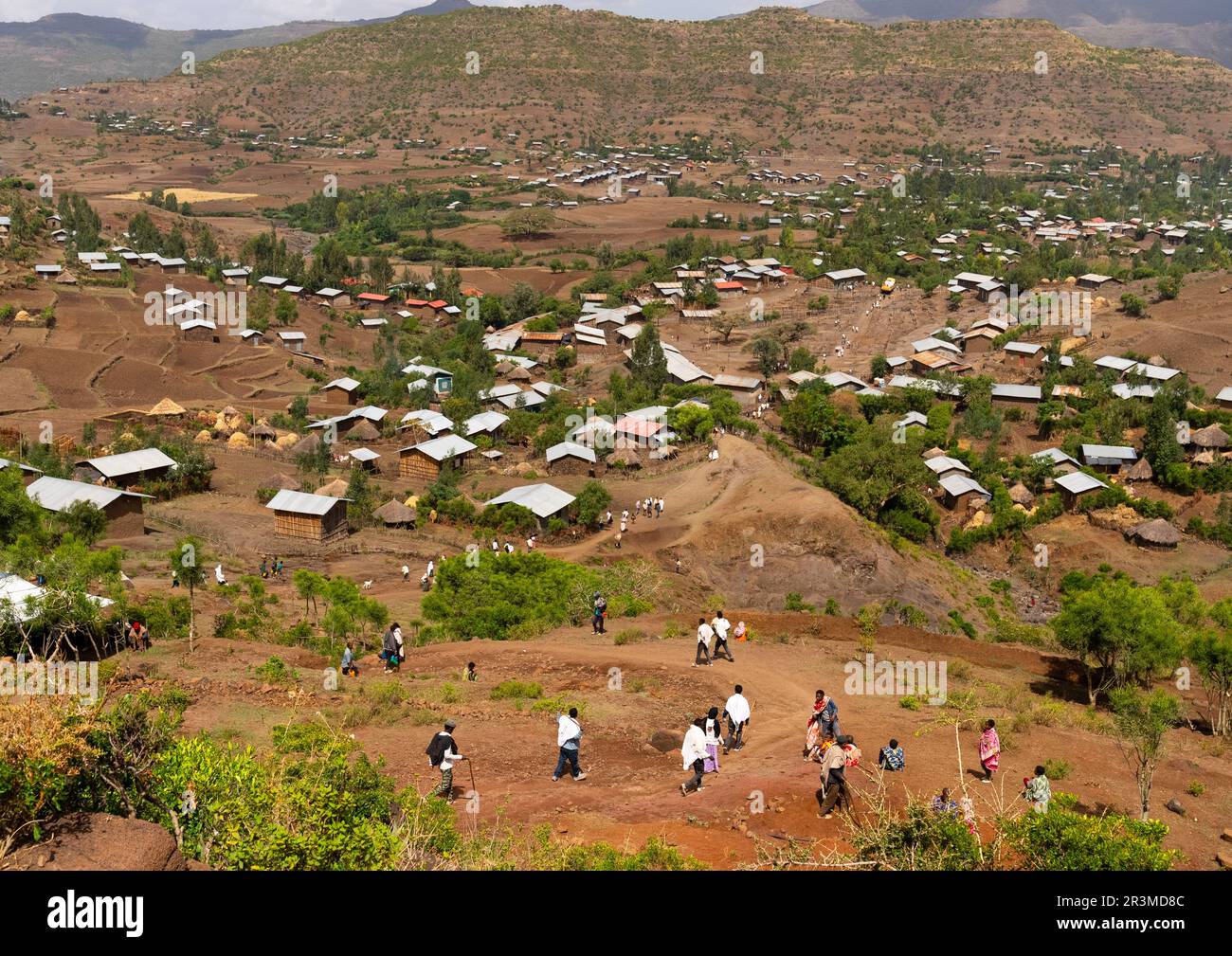 Village dans les hauts plateaux, région d'Amhara, Lalibela, Éthiopie Photo  Stock - Alamy